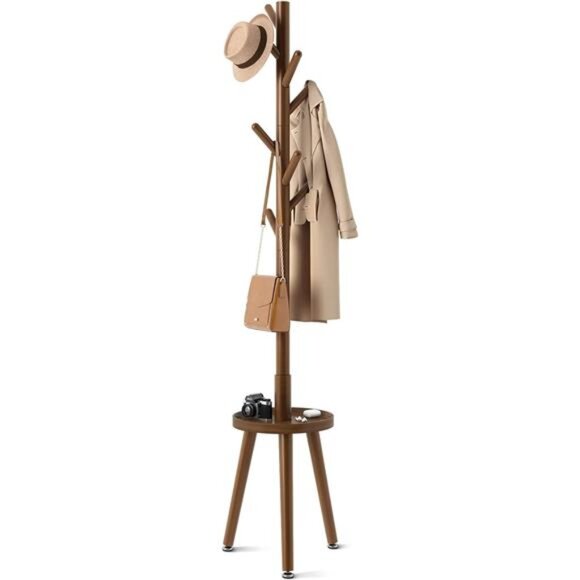 Coat Rack with 8 Hooks Wooden Coat Rack Freestanding with Shelf